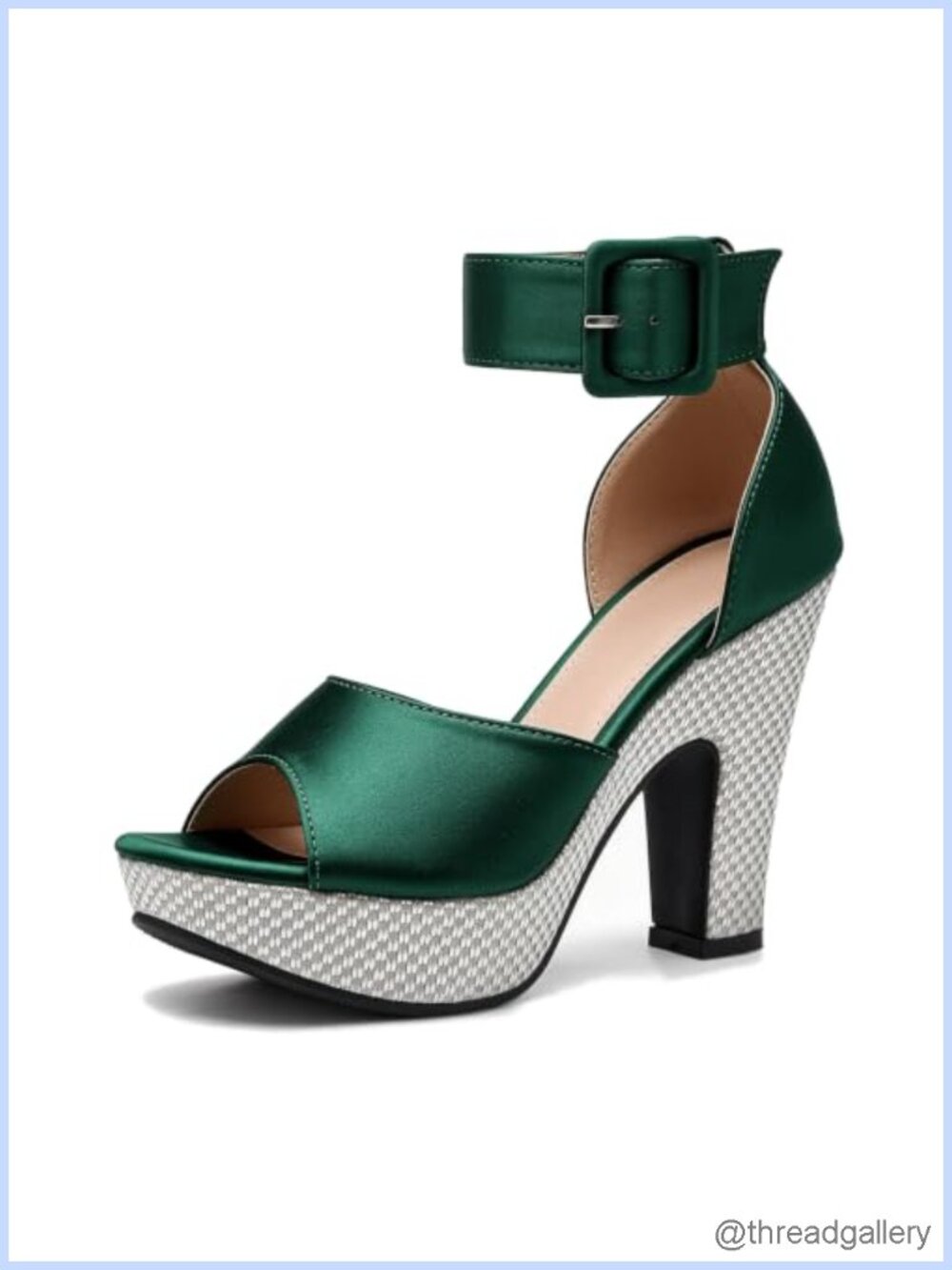Women's Platform Pumps Block Heel Peep Toe Ankle Strap Buckle